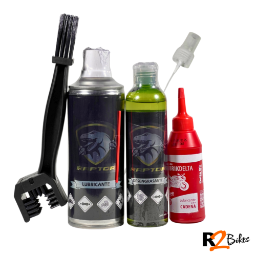 R2 BIKES - Kit Limpieza Cadena Moto Raptor | Desengrasante + Lubricante