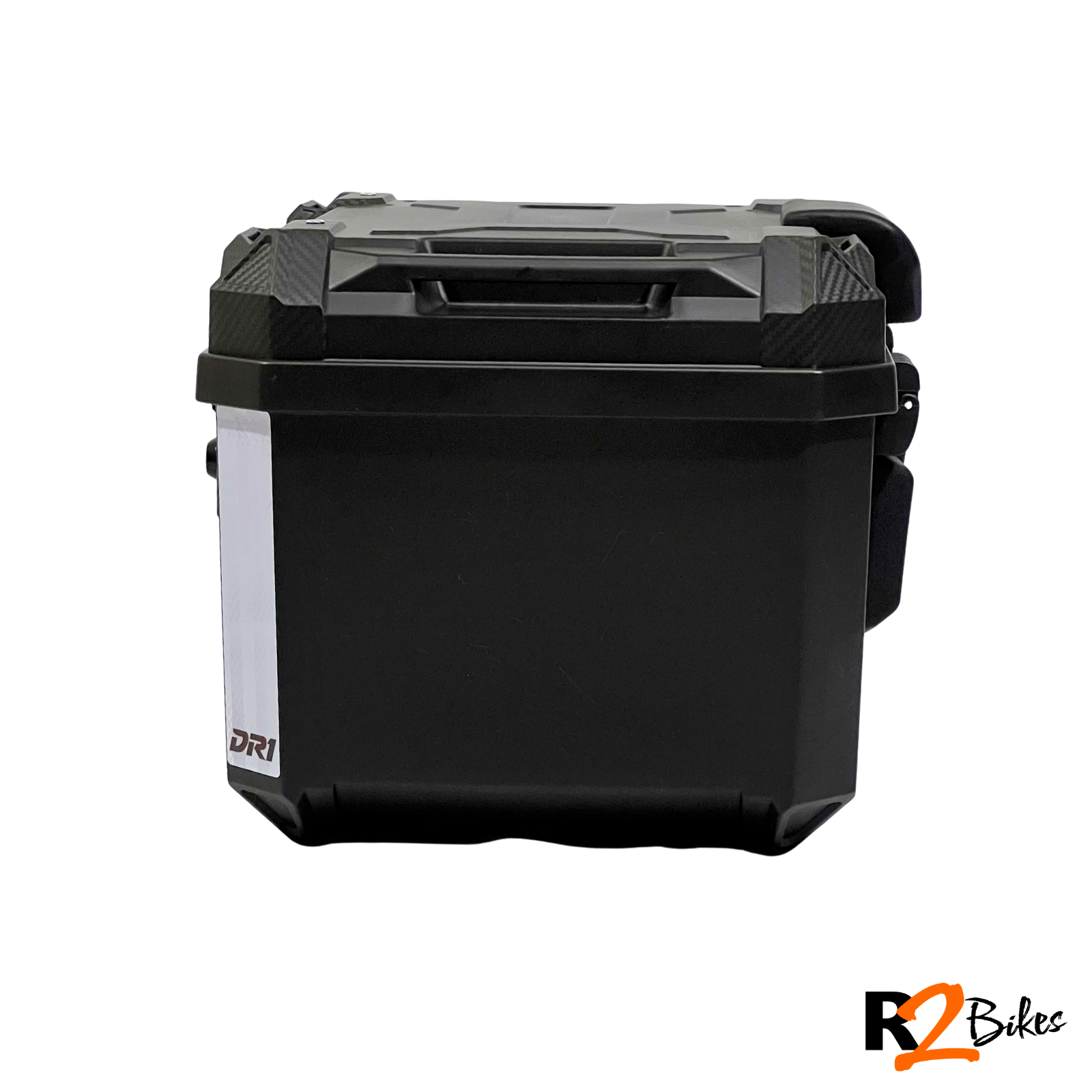 R2 Bikes | Maletero DR1 EVO para moto 45L negro rígido con cerradura y base universal Top Case DR1 para moto