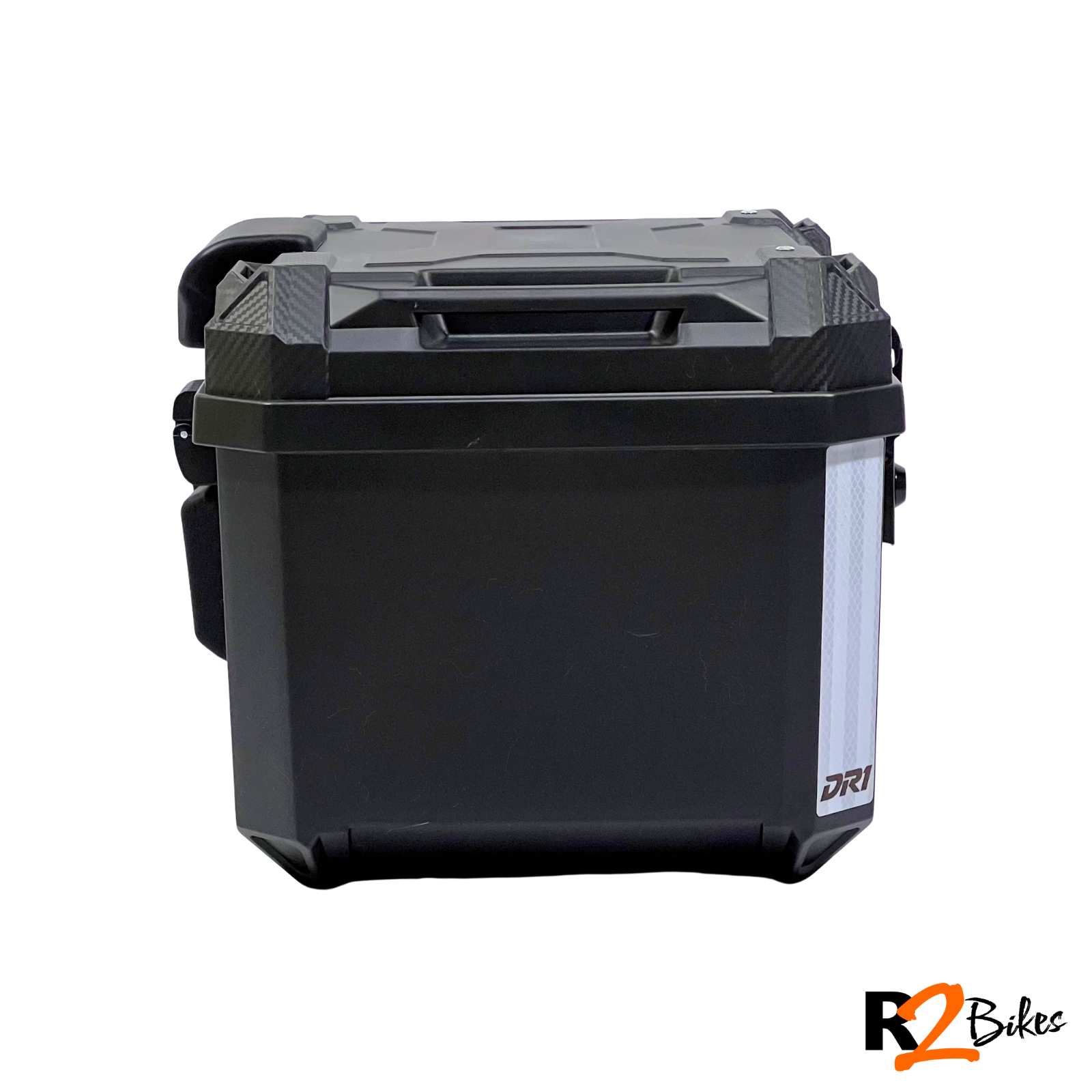 R2 Bikes | Maletero DR1 EVO para moto 45L negro rígido con cerradura y base universal Top Case DR1 para moto