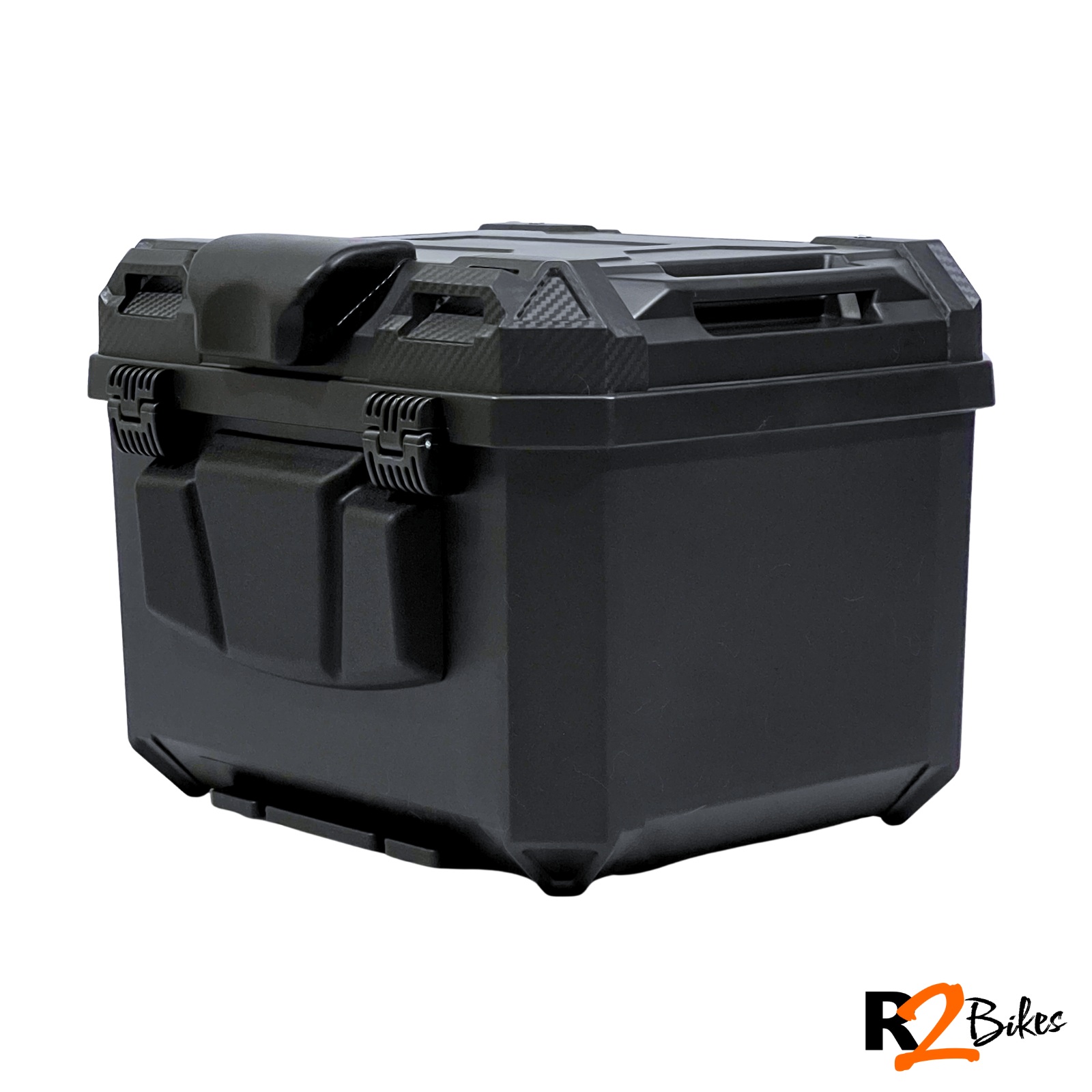 R2 Bikes | Maletero DR1 EVO para moto 45L negro rígido con cerradura y base universal Top Case DR1 para moto