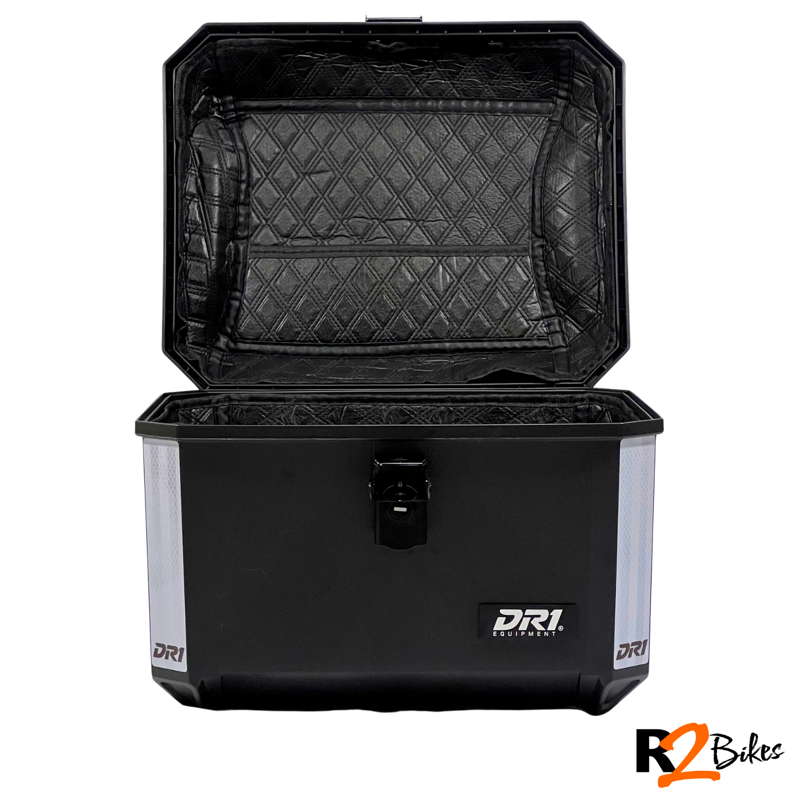 R2 Bikes | Maletero DR1 EVO para moto 45L negro rígido con cerradura y base universal Top Case DR1 para moto
