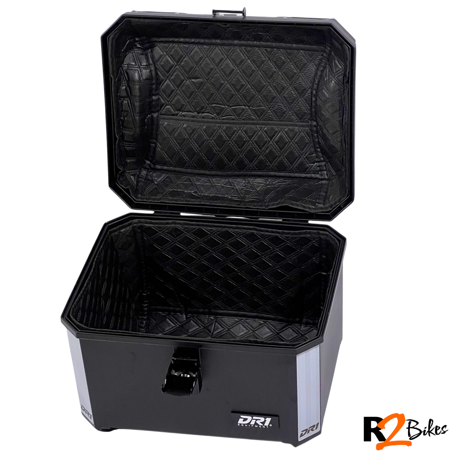 R2 Bikes | Maletero DR1 EVO para moto 45L negro rígido con cerradura y base universal Top Case DR1 para moto