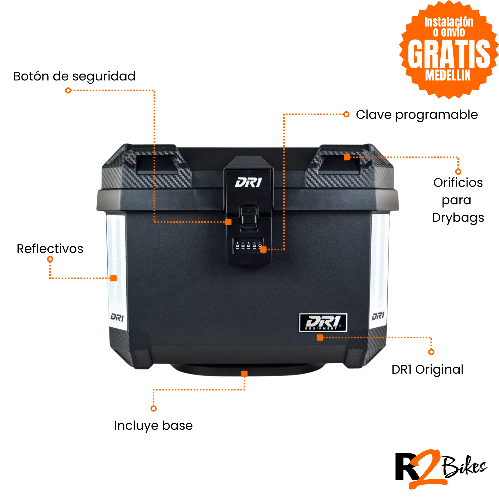 MALETERO DR1 FIVE DIGITS 45L para Moto | Maletero con Cerradura y Espaldar